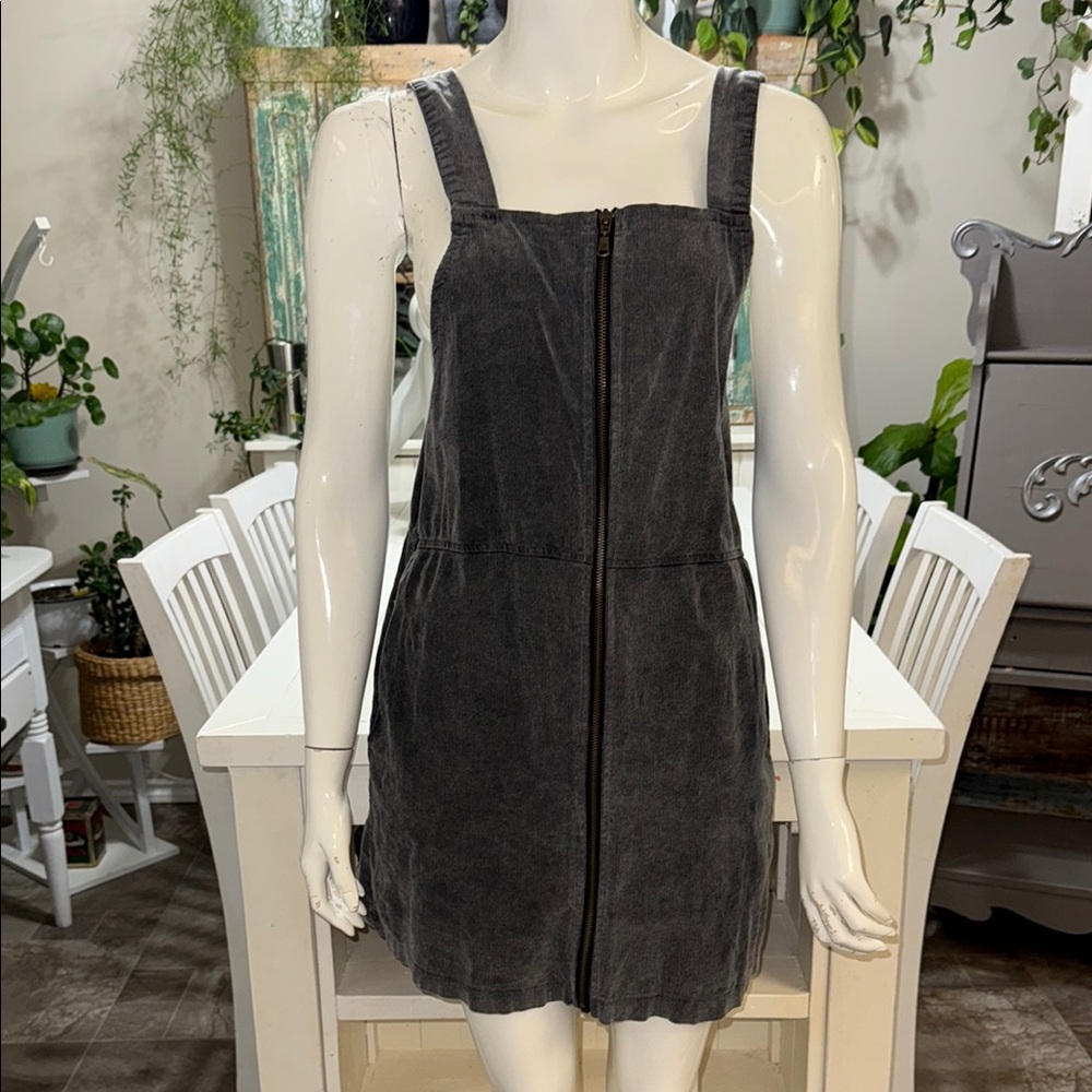 Don't Ask Why OSFM dark Gray Corduroy Front Zip Jumper Dress Italy Academia